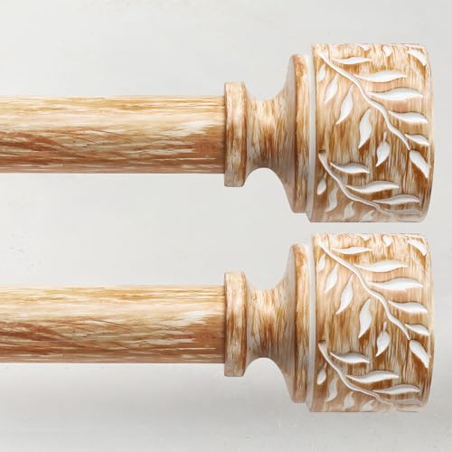 Gardinenstangen aus Holz, Boho-Stil, für Fenster, 81,3 bis 114,3 cm, 2,5 cm Durchmesser, verstellbare dekorative Gardinenstange mit Holzmaserung, Blattmuster, Endstücke, rustikal, strapazierfähig Gardinenstangen aus Holz, Boho-Stil, für Fenster, 81,3 bis 114,3 cm, 2,5 cm Durchmesser, verstellbare dekorative Gardinenstange mit Holzmaserung, Blattmuster, Endstücke, rustikal, strapazierfähig von Time Forest