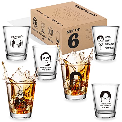 Time Roaming 6-teiliges Schnapsgläser-Set, 42,5 ml, The Office Merch transparente Schnapsglasbecher mit schwerem Boden, lustige Geschenke für Männer, Frauen oder die Büro-TV-Show-Fans Time Roaming 6-teiliges Schnapsgläser-Set, 42,5 ml, The Office Merch transparente Schnapsglasbecher mit schwerem Boden, lustige Geschenke für Männer, Frauen oder die Büro-TV-Show-Fans von Time Roaming