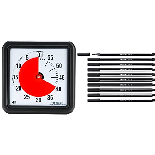 Time TTA1-W Timer Original Medium 20x20 cm; 60-Minuten visueller Timer - Countdown-Uhr für Klassenzimmer oder Besprechungen (schwarz) & Premium-Filzstift - STABILO Pen 68-10er Pack - schwarz von TIME TIMER