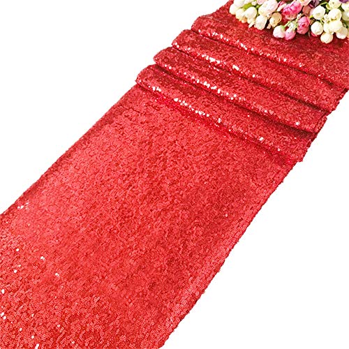 Time to Sparkle 30x275cm Shimmer Glitzer Pailletten Tischläufer Pailletten Tischdecke Party Hochzeit Bankett Dekoration, Red von Time to Sparkle