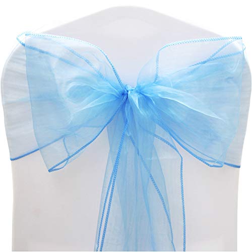 Time to Sparkle 50X Organza Schleife 22x280cm Stuhlhussen Stuhl Schärpe Band Organza Schleifenband Hochzeit Jahrestag Partys (Babyblau) von Time to Sparkle