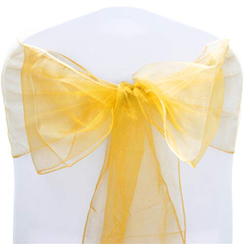 Time to Sparkle 50X Organza Schleife 22x280cm Stuhlhussen Stuhl Schärpe Band Organza Schleifenband Hochzeit Jahrestag Partys (Precious Gold) von Time to Sparkle