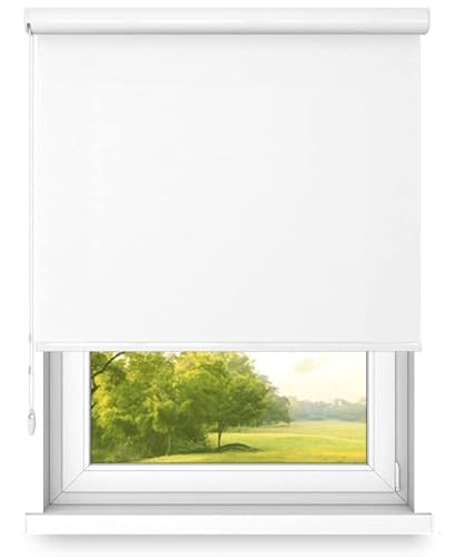 Time4Blinds Freihängendes Rollo in Aluminiumkassette - Küchenrollos für Fenster - Schlafzimmerrollos für Fenster - Kassettenrollo für Innen - 70 x 100 cm - Klassisches Weiß - Links von Time4Blinds