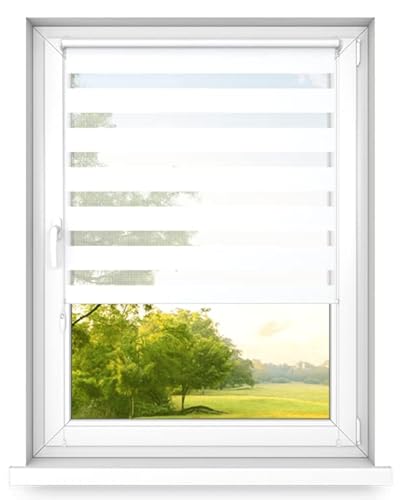 Time4Blinds Tag und Nacht Doppelrollo Mini - Fensterrollo Tag und Nacht - Rollo ohne Bohren - Sonnenschutz - Rollos für Schlafzimmer - Jalousien für Fenster - 100 x 120 cm - Klassisches Weiß - Links von Time4Blinds