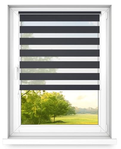 Time4Blinds Tag und Nacht Doppelrollo Mini - Fensterrollo Tag und Nacht - Rollo ohne Bohren - Sonnenschutz - Rollos für Schlafzimmer - Jalousien für Fenster - 70 x 120 cm - Anthrazit - Links von Time4Blinds