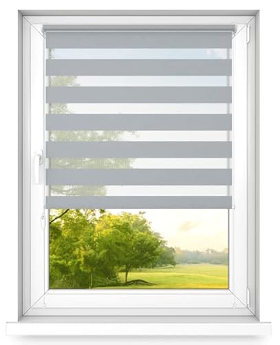 Time4Blinds Tag und Nacht Doppelrollo Mini - Fensterrollo Tag und Nacht - Rollo ohne Bohren - Sonnenschutz - Rollos für Schlafzimmer - Jalousien für Fenster - 70 x 140 cm - Grau - Rechts von Time4Blinds
