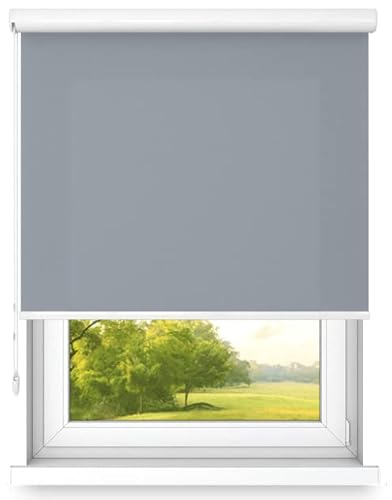 time4blinds Freihängendes Rollo in Aluminiumkassette - Küchenrollos für Fenster - Schlafzimmerrollos für Fenster - Kassettenrollo für Innen - 120 x 250 cm - Grau - Links von Time4Blinds