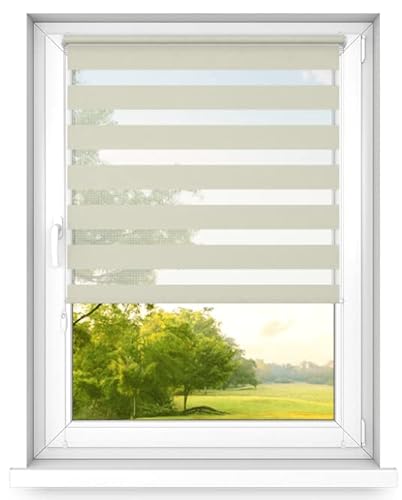 time4blinds Tag und Nacht Doppelrollo Mini - Fensterrollo Tag und Nacht - Rollo ohne Bohren - Sonnenschutz - Rollos für Schlafzimmer - Jalousien für Fenster - 120 x 140 cm - Creme - Links von Time4Blinds