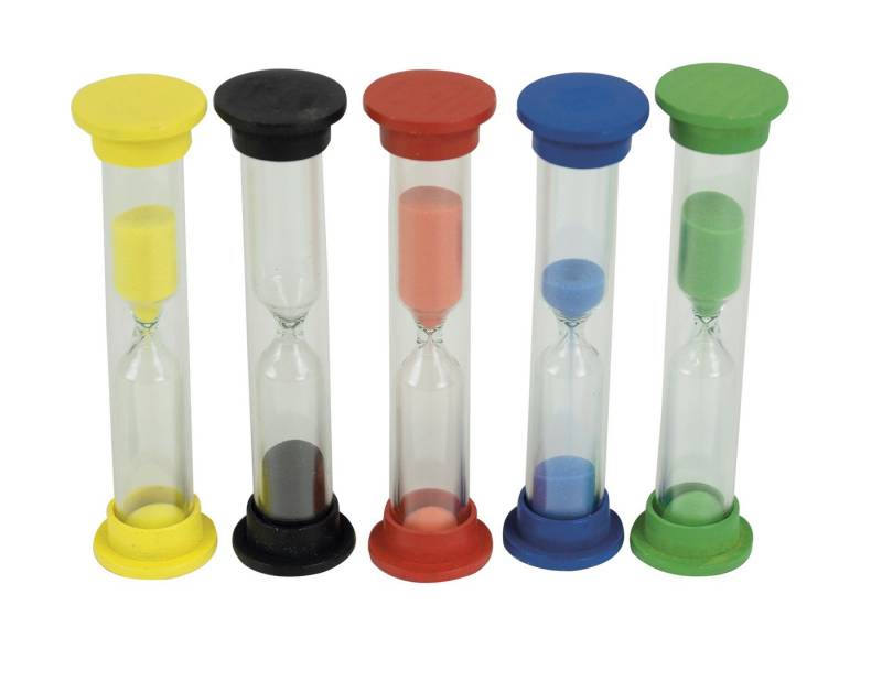 TimeTEX Sanduhr Sanduhren-Set mit Holzkappen 5-tlg., 10cm hoch, 2,5cm ø von TimeTEX