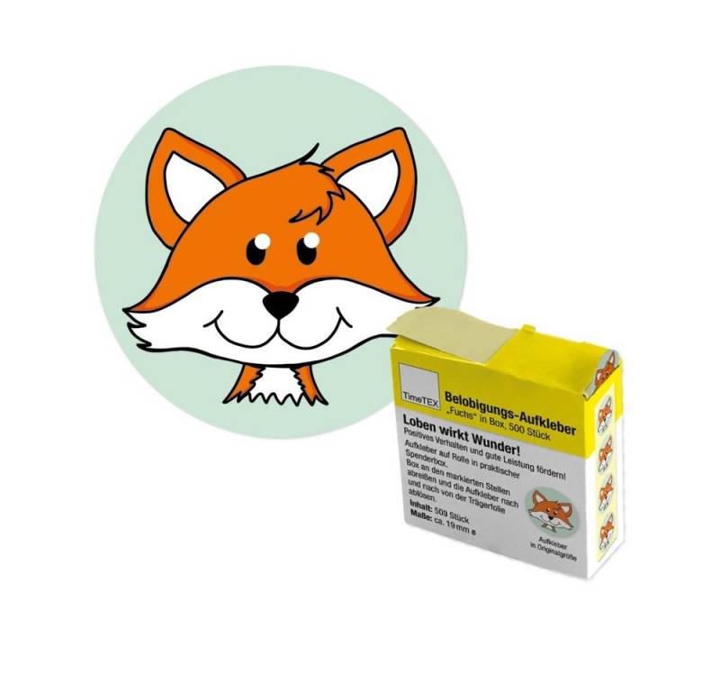 TimeTEX Sticker Belobigungs-Aufkleber "Fuchs" in Spender-Box, 500 Stück von TimeTEX