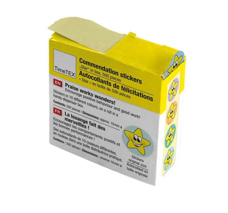 TimeTEX Sticker Belobigungs-Aufkleber zur Motivation in Spender-Box, 500 Stück von TimeTEX