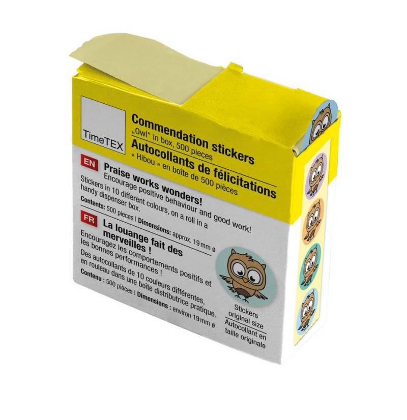 TimeTEX Sticker Belobigungs-Aufkleber zur Motivation in Spender-Box, 500 Stück von TimeTEX