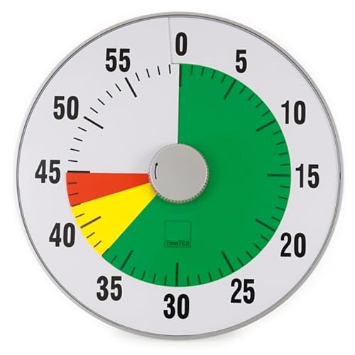 TimeTEX - Zeitdauer-Uhr XL Silber mit Ampelscheibe | Lautloser 60 Minuten Countdown mit visuellem & akustischen Signal für Selbständigkeit | Inhalt: Batteriebetriebener Timer (Größe: ca. 32 cm ø) von TimeTEX