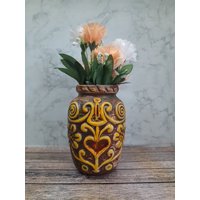 Bay Vase Mit Gelbem Relief | Vintage Mid Century 68-14 von TimeTravellersGift