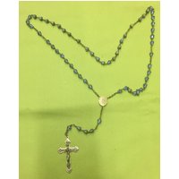 Jahrgang Silvertone Filigrane Caped Blau Kristall Glas Rosenkranz Jesus Fatima Religiösen von TimeWarpLLC