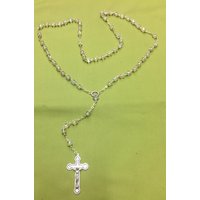 Jahrgang Silvertone Filigrane Klar Irisierend Kristallglas Rosenkranz Jesus Fatima Religiösen von TimeWarpLLC
