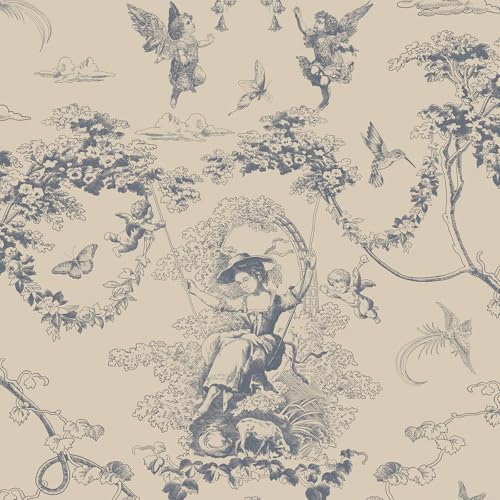 Timeet 44x1000cm Selbstklebende Tapete Beige Amor Manor Gemälde Tapete Vinyl Klebefolie Vintage Wasserdicht Möbelfolie für Wohnzimmer Schlafzimmer Wand Küche Möbel von Timeet