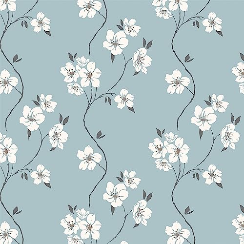 Timeet Selbstklebende Tapete Blau und Weiß Blumen Klebefolie Muster Weiss Blume Möbelfolie Selbstklebend Floral Möbelaufkleber 39x300cm Wasserfest Vinyl Folie für Möbel Schrank Wohnzimmer von Timeet