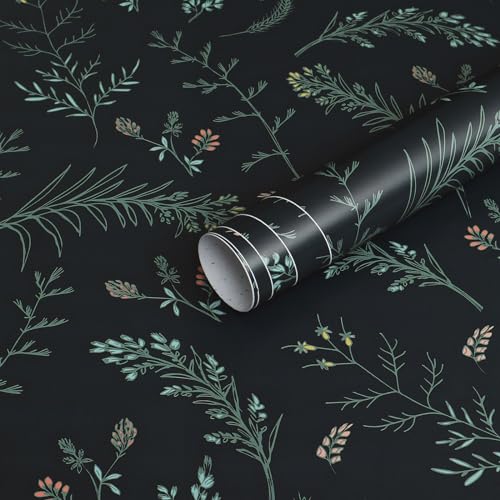 Timeet Klebefolie Möbel Muster Botanischer 41x1000CM Selbstklebende Tapete Schwarz Möbelfolie Selbstklebend Bunt Blätter Blumen Möbelaufkleber Wasserfest Vinyl Folie für Möbel, Schlafzimmer, Küche von Timeet