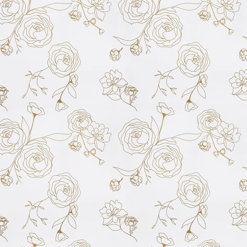 Timeet Klebefolie Möbel Weiss Blumen 44x1000cm Selbstklebende Tapete Weiß Textur mit Golden Blumenmuster Wasserdicht Möbelfolie Selbstklebend Folie für Möbel, Wohnzimmer, Schlafzimmer von Timeet