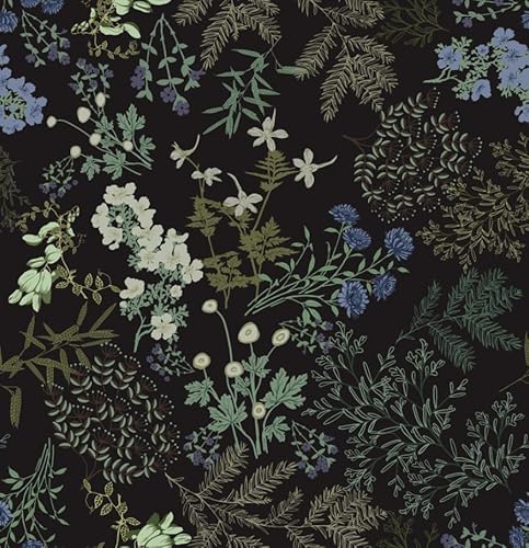Timeet Klebefolie Schwarz Selbstklebende Tapete Blumen Blätter 41x300cm Möbelfolie Selbstklebend Folie Botanisch Möbelaufkleber Wasserdichte Vinyl Folie für Möbel Schlafzimmer von Timeet