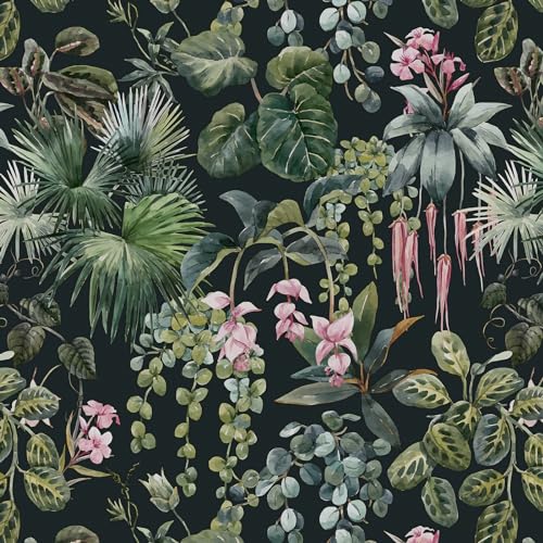 Timeet Selbstklebende Tapete 41CM*10M Schwarz Klebefolie Grüne Blätter Tapete Selbstklebend Botanische Vinyl Möbelfolie Wohnzimmer Schlafzimmer Klebetapete Möbel Kabinett Decor von Timeet