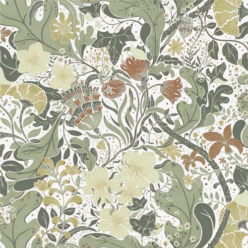 Timeet Selbstklebende Tapete Weiß Blumen Klebefolie Grün Blätter Reben 41x300cm Möbelfolie Selbstklebend Muster Wasserdichte Botanisch Möbelaufkleber Vinyl Folie für Möbel, Küche, Schlafzimmer von Timeet