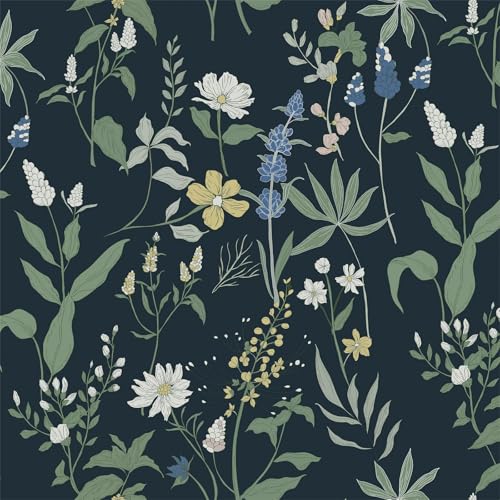 Timeet Selbstklebende Tapete Blau Botanischer Klebefolie Möbel Blumen Möbelfolie Selbstklebend Möbelaufkleber floralem Muster Bunt Blumentapete Wasserfest Vinyl Folie für Möbel, Küche 44x300CM von Timeet