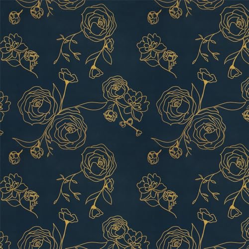 Timeet Selbstklebende Tapete Blau Blumen Klebefolie Möbel Dunkelblau 44x300cm Möbelfolie Selbstklebend Golden Blumenmuster Wasserdicht Textur Folie für Möbel, Wohnzimmer, Schlafzimmer von Timeet