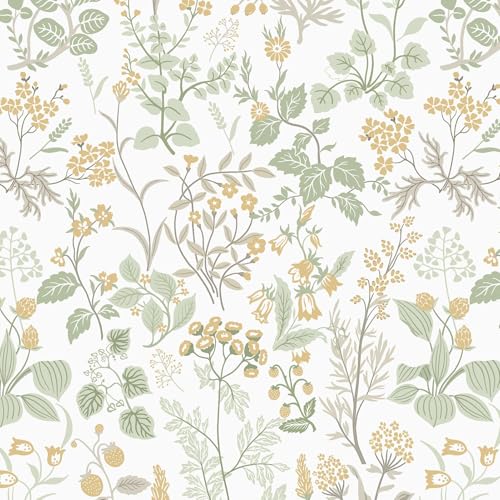 Timeet Selbstklebende Tapete Blumen Klebefolie Möbel Weiß Orange Botanischer Möbelfolie Selbstklebend Blüten und Beeren Muster Textur Möbelaufkleber Wasserfest Vinyl Folie für Möbel, Küche 44x300CM von Timeet