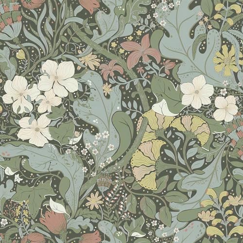 Timeet Selbstklebende Tapete Grün Blätter Blumen Klebefolie 41x1000cm Möbelfolie Selbstklebend Botanisch Reben Muster Wasserdichte Möbelaufkleber Vinyl Folie für Möbel, Küche, Schlafzimmer von Timeet