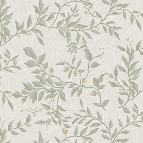 Timeet Selbstklebende Tapete Grün Blätter Klebefolie Möbel Beige Möbelfolie Selbstklebend Pflanzen Muster Möbelaufkleber 41x500cm Wasserdichte Vinyl Folie für Möbel Küche Schrank von Timeet