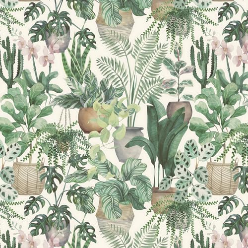 Timeet Selbstklebende Tapete Grün Tropische Botanische 41x300cm Möbelfolie Selbstklebend Wasserdichte Vinyl Klebetapete für Wohnzimmer Schlafzimmer Küche Wand Möbel von Timeet