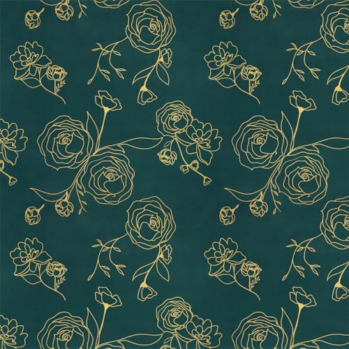 Timeet Selbstklebende Tapete Teal Blue Klebefolie Muster Gold Rose Blumen Möbelaufkleber 44x1000cm Wasserdichter Möbelfolie Selbstklebend Vinyl Folie für Schränk Schlafzimmer Wohnzimmer von Timeet