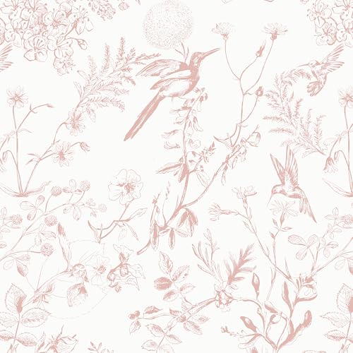 Timeet Selbstklebende Tapete Vögel Pflanze Möbelfolie Rosa 44x600cm Blumentapete Vintage Klebefolie Selbstklebend Vinyl für Wohnzimmer Schlafzimmer Küche Wand Möbel von Timeet