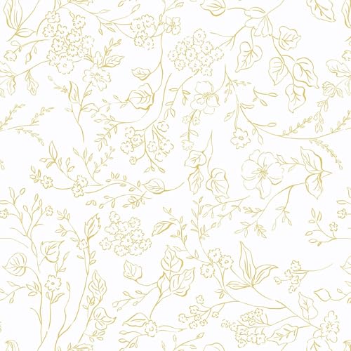 Timeet Selbstklebende Tapete Weiß und Gold Blumen Klebefolie Botanischer Möbelfolie Selbstklebend Textur Möbelaufkleber Wasserfest Vinyl Folie für Möbel, Küche 44x300CM von Timeet