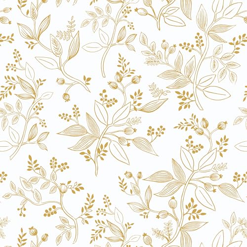Timeet Selbstklebende Tapete Weiß und Golden Blätter Klebefolie Möbel Weiss Möbelfolie Selbstklebend Setzlinge Früchte Möbelaufkleber 44x300cm Klebetapete Wasserdicht Vinyl Folie für Möbel, Wand von Timeet