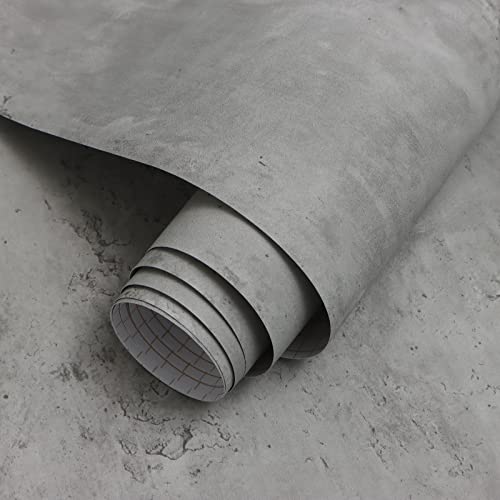 Timeet Tapete Selbstklebend Betonoptik Grau Klebefolie Zement Effekt Möbelfolie Industrie Wandverkleidung Matte Vintage Wandpapier Beton Folie Vinyl Dekorfolie Abziehen und Aufkleben von Timeet