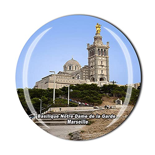 Kühlschrankmagnet, Motiv: Basilique Notre Dame de la Garde Marseille, Frankreich, Kristall, Touristensouvenir, Geschenkkollektion, Kühlschrank-Magnetaufkleber von Timefly