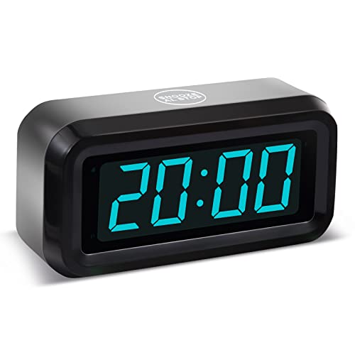 Timegyro Digitaler Wecker Batteriebetrieben mit LED-Anzeige für Schlafzimmer, Lange Akkulaufzeit, 3 Helligkeiten einstellbar, 12/24 Stunden, Schlummerfunktion, Schwarzes Gehäuse mit blauen Ziffern von Timegyro