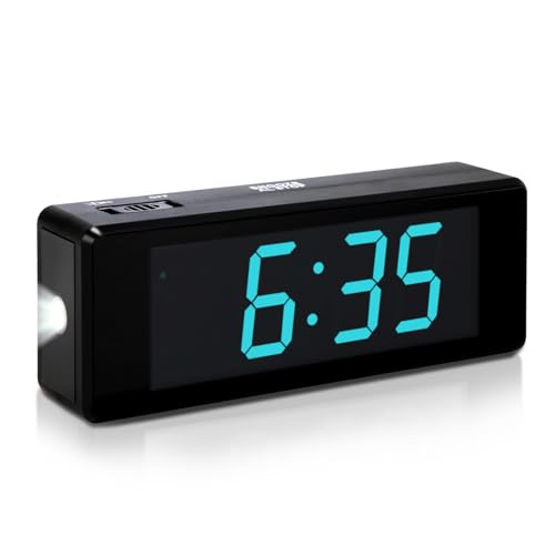 Timegyro LED Digital Clock Batterie betrieben mit Taschenlampe, Kompakter Wecker für Schlafzimmer, LED/LCD Display schaltbar, Einstellbare LED Helligkeit,12/24Hr, Snooze von Timegyro