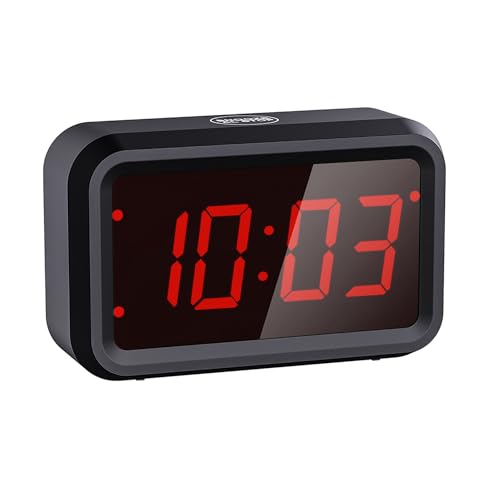 Timegyro LED Digitaluhr mit Wecker fürs Schlafzimmer, Batteriebetrieben, Schaltbare LED/LCD-Anzeige, 2 Helligkeitsstufen, 12/24H-Format, Snooze von Timegyro