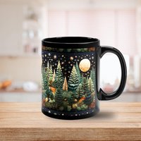 Mond Und Sterne Kaffeetasse Handbemalte Keramik, Boho Schwarz von TimelessBohoChic