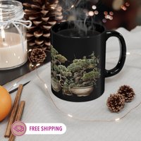 Personalisierte Kiefer Bäume Bonsai Schwarze Tasse Kundengerechte Kaffeetasse Für Pflanzenbegeisterte Von Den Bergen Inspiriertes Rustikales von TimelessBohoChic