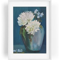 Kein Druck Echtes Handgemaltes Ölgemälde Wunderschöne Blumen Blaue Vase Ölfarben Unikat Leinwand von TimelessOil