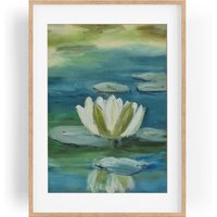 Kein Druck Echtes Handgemaltes Ölgemälde Wunderschöne Ölfarben Unikat Leinwand Wasserrose Blume Wasserblume Blüte von TimelessOil