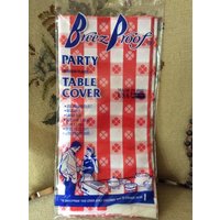 Vintage 1960S 1970S Tischdecke Rot Weiß Breez Beweis Partei Tisch Decken Deadstock/Nie Verwendet Im Ursprünglichen Paket Wiederverwendbare Größe von TimelessTreasuresVCB