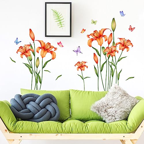 Timelesslong Wandtattoo Wohnzimmer Blumen Schmetterlinge Blätter Wandsticker Pflanzen Deko Tapete Groß Wandaufkleber Blume Wanddeko Wandbilder für Schlafzimmer Flur Büro Fensterbilder Deko von Timelesslong