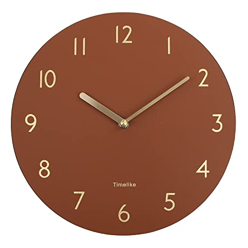 Timelike PU Leder Wanduhr analog, geräuschlos und Nicht tickend Dekorative Quarzuhrwerk mit Langer Batterielaufzeit, rund 30 cm. (Orange) von Timelike