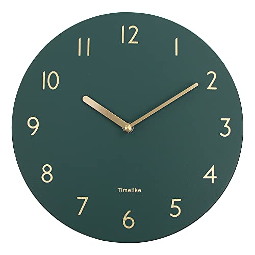 Timelike PU Leder Wanduhr analog, geräuschlos und Nicht tickend Dekorative Quarzuhrwerk mit Langer Batterielaufzeit, rund 30 cm. (Green) von Timelike